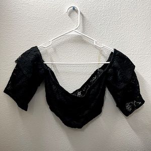 Black Lace Off the Shoulder Bandeau Top